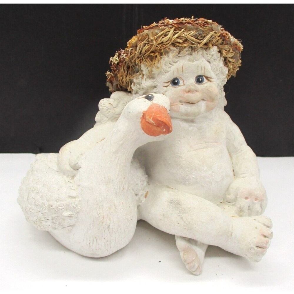 Dreamsicles Cherub Angel Figurine with Baby Goose Cast Art 1991